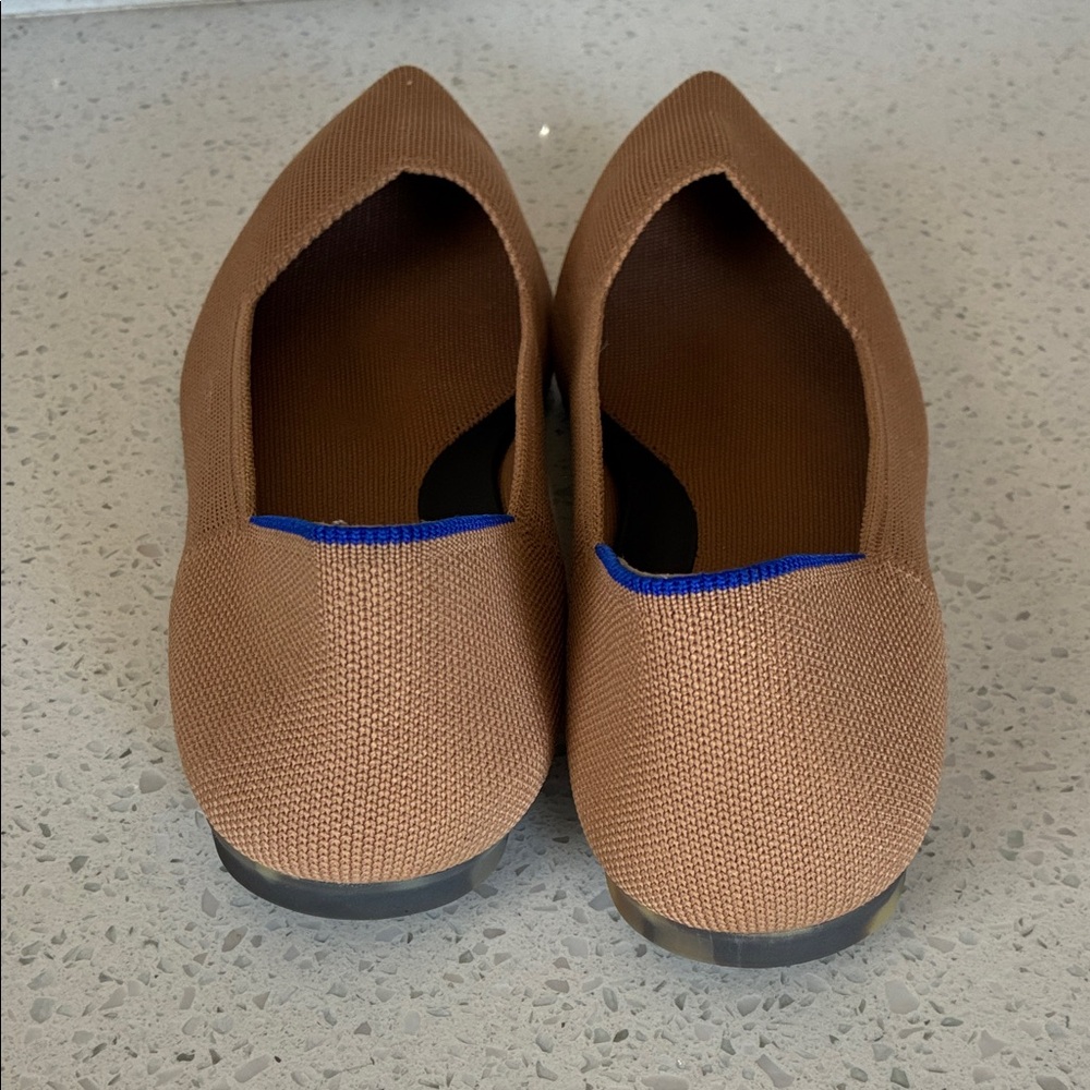Rothy's Tan Pointed Flats with Blue Trim - Picture 3 of 8